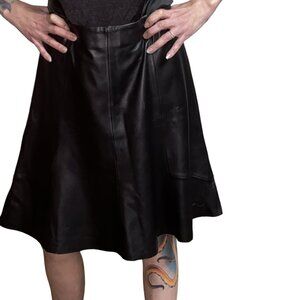 Sz.L*Antonio Melani*Black Genuine Leather Knee-Length Skirt